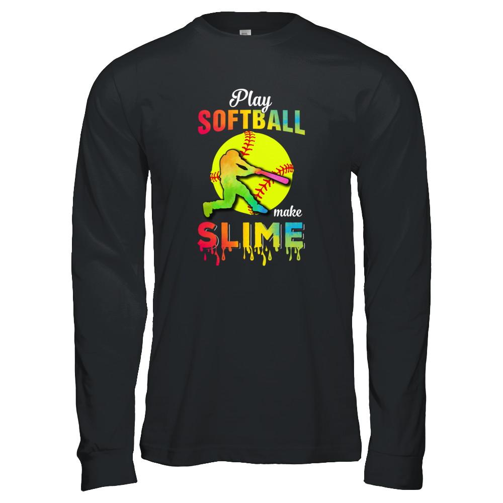 Play Softball Make Slime Watercolor For Girl Women-T-Shirt & Tank Top-Long Sleeve T-Shirt-Black