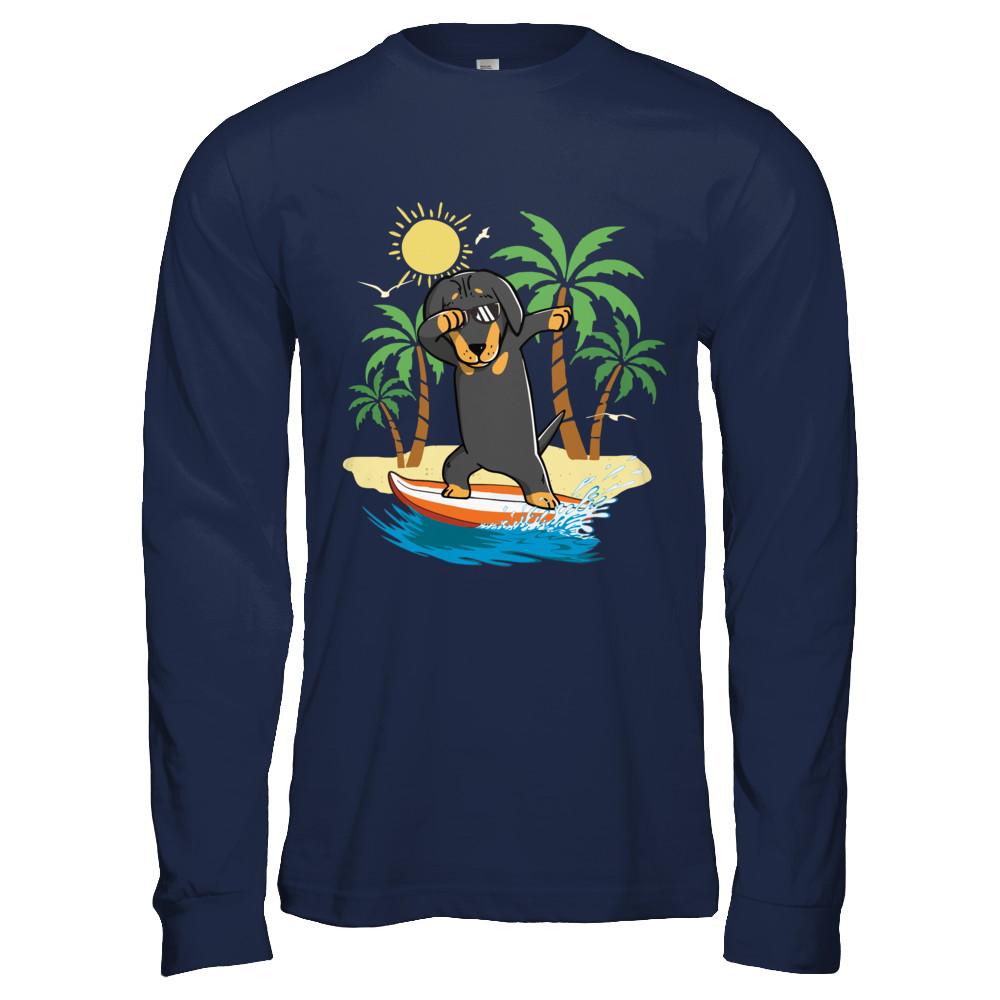 Summer Vacation Dabbing Dachshund Surfing Surfboard Gift-T-Shirt & Hoodie-Long Sleeve T-Shirt-Navy