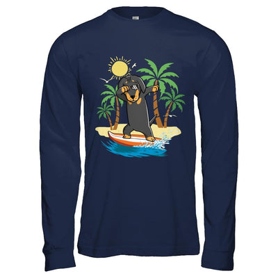 Summer Vacation Dabbing Dachshund Surfing Surfboard Gift-T-Shirt & Hoodie-Long Sleeve T-Shirt-Navy