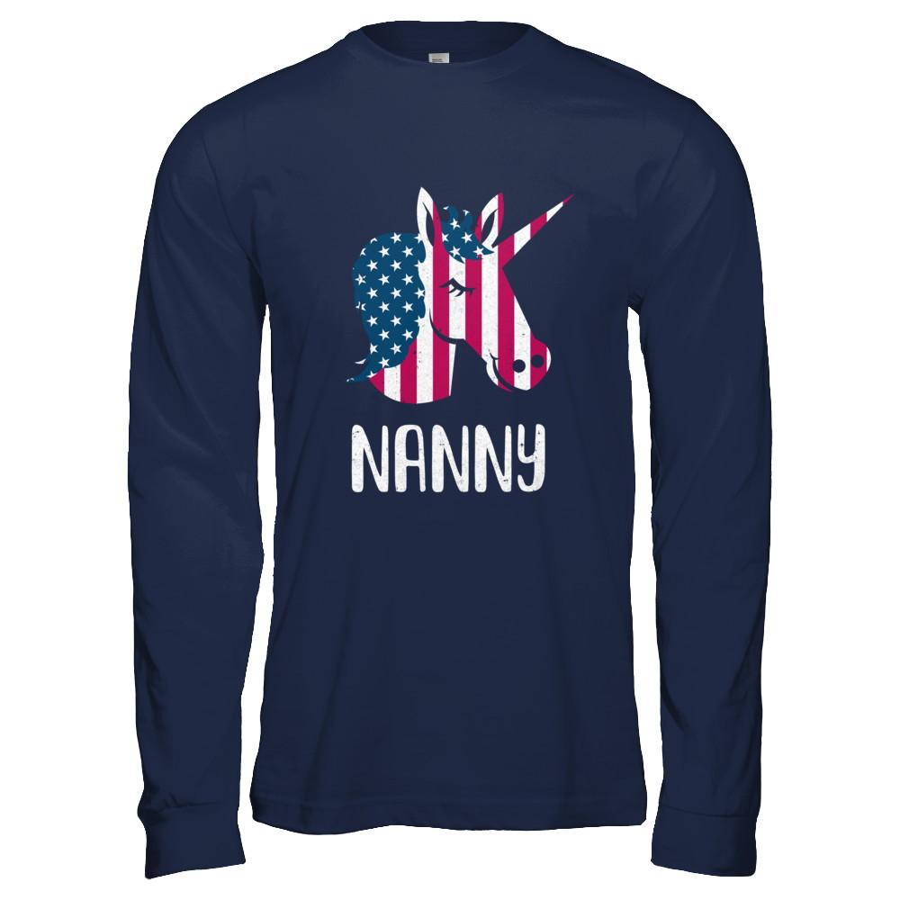 Patriotic Nanny Unicorn Americorn 4Th Of July-T-Shirt & Hoodie-Long Sleeve T-Shirt-Navy