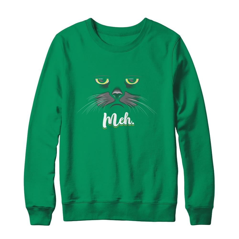 Funny Halloween Cat Meh Gift-T-Shirt & Sweatshirt-Crewneck Sweatshirt-Irish Green