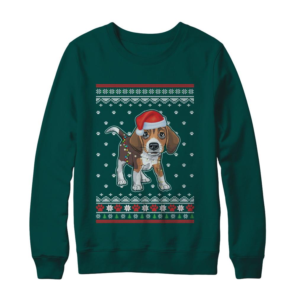 Beagle Christmas Ugly Sweater Lights Dog Xmas Gift-T-Shirt & Sweatshirt-Crewneck Sweatshirt-Deep Forest