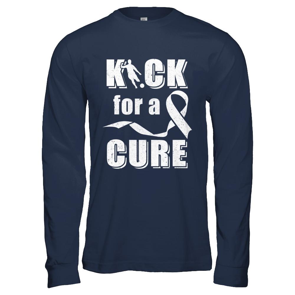 Kick For A Cure Soccer Clear Lung Cancer Awareness-T-Shirt & Hoodie-Long Sleeve T-Shirt-Navy