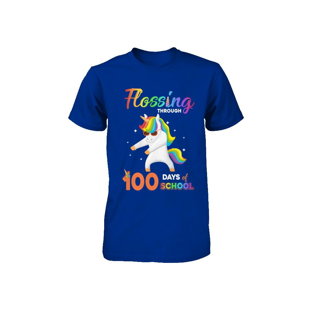 Flossing through 100 Days of School Unicorn Girl Youth-Youth Shirt-