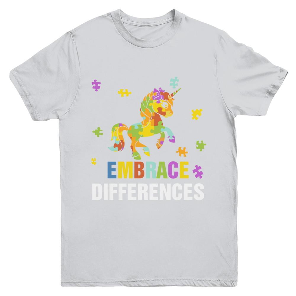 Autism Awareness Puzzle Piece Unicorn Embrace Differences Youth-Youth Shirt-