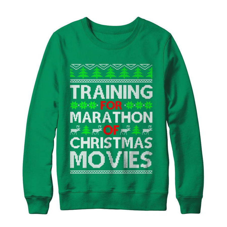 Training For A Marathon Of Christmas Movies-T-Shirt & Sweatshirt-Crewneck Sweatshirt-Irish Green