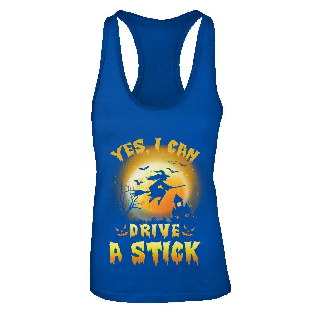 Yes I Can Drive A Stick Broom Funny Halloween Witch-T-Shirt & Tank Top-Women's Ideal Racerback Tank-Royal