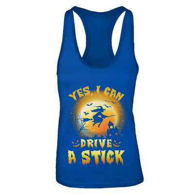 Yes I Can Drive A Stick Broom Funny Halloween Witch-T-Shirt & Tank Top-Women's Ideal Racerback Tank-Royal