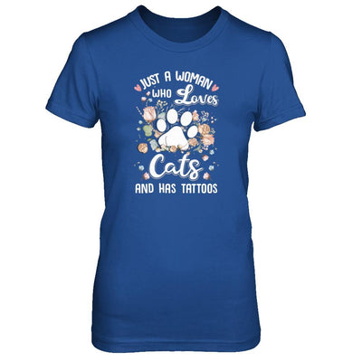 Just A Woman Who Loves Cats And Have Tattoos-T-Shirt & Tank Top-Women's T-Shirt-Royal