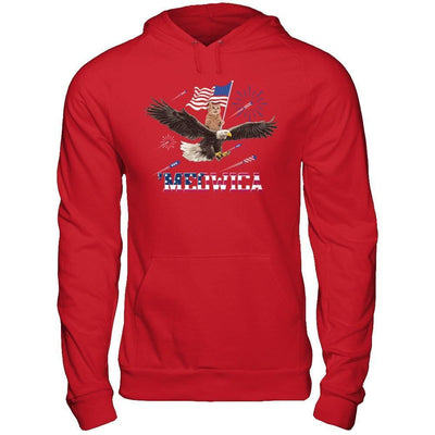 Meowica July 4Th Funny Cat On Eagle Independence Day-T-Shirt & Hoodie-Pullover Hoodie-Red