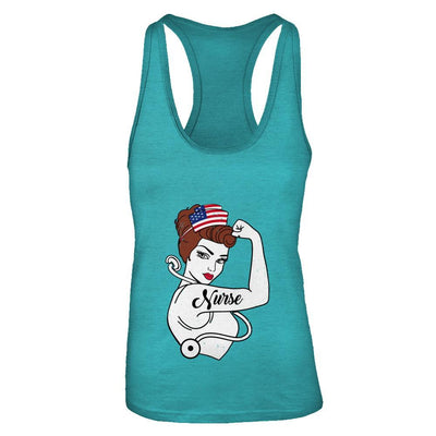 Nurse Vet Strong Woman American Flag Nursing 4Th Of July-T-Shirt & Tank Top-Women's Ideal Racerback Tank-Tahiti Blue