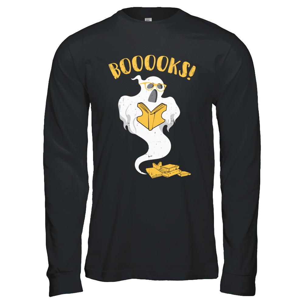 Book Reader Nerd Ghost Reading Books Halloween-T-Shirt & Hoodie-Long Sleeve T-Shirt-Black