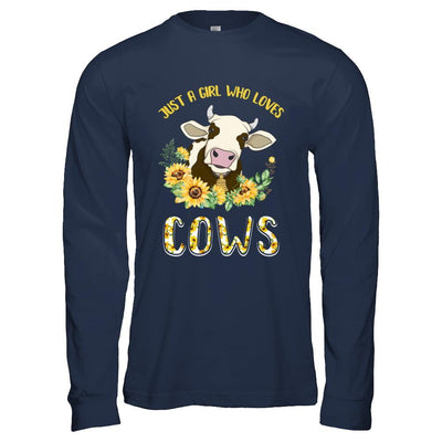 Just A Girl Who Loves Cows And Sunflowers-T-Shirt & Hoodie-Long Sleeve T-Shirt-Navy