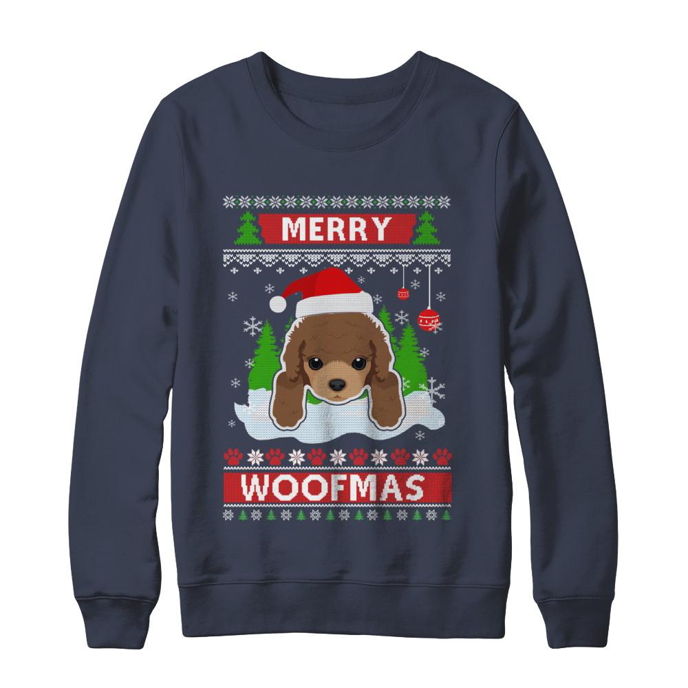 Poodle Merry Woofmas Ugly Christmas Sweater-T-Shirt & Sweatshirt-Crewneck Sweatshirt-Navy