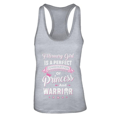 February Girl Is Perfect Princess Warrior Birthday Gift-T-Shirt & Tank Top-Women's Ideal Racerback Tank-Heather Grey