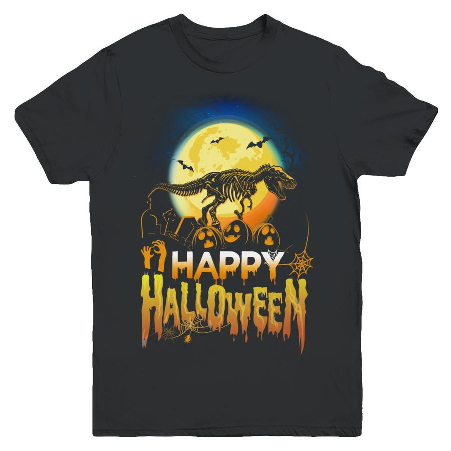 Saurus T Rex Dinosaur Halloween Youth-Youth Shirt-Youth T-Shirt-Black