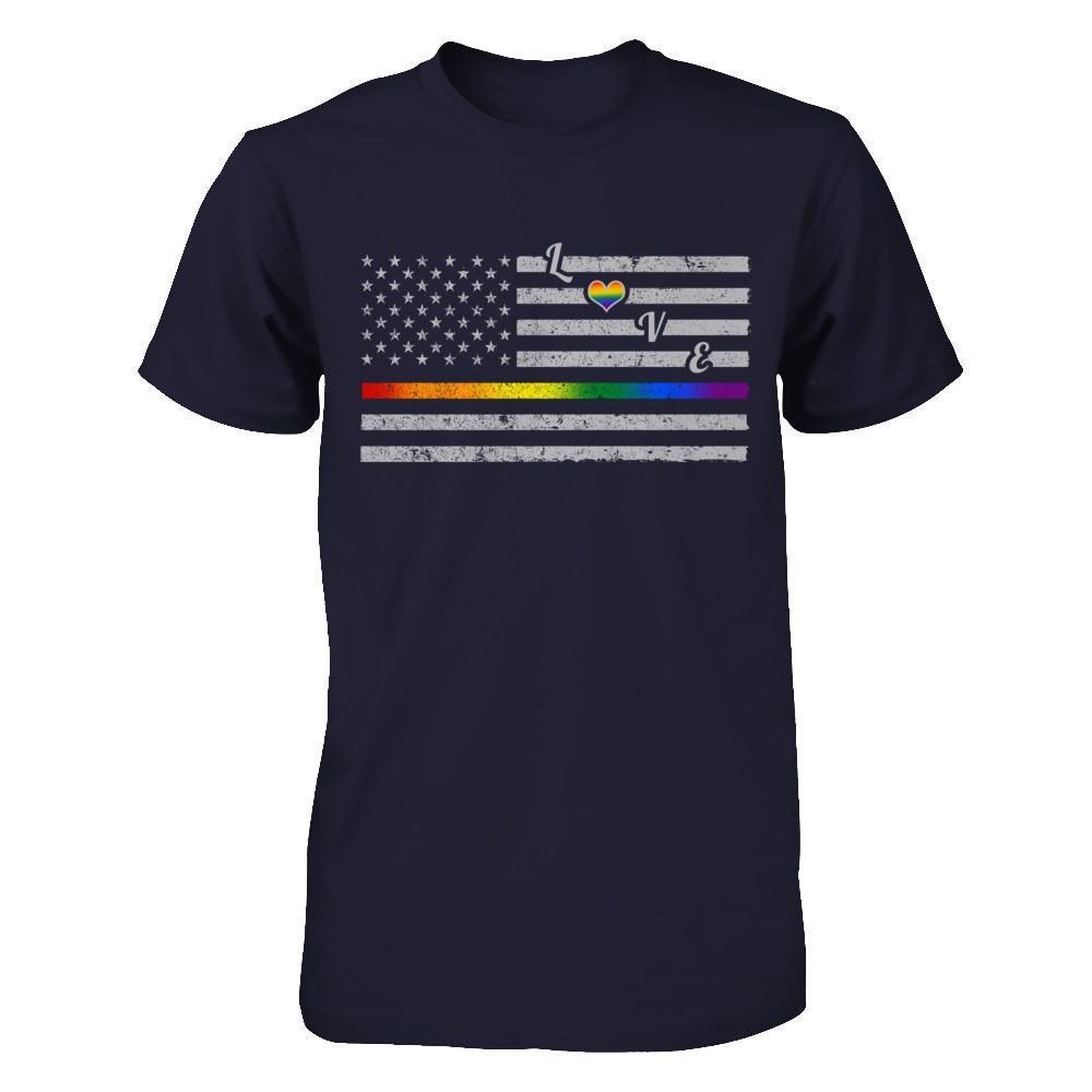Love Rainbow Heart Flag Lesbian Gay Pride Lgbt-T-Shirt & Hoodie-Premium T-Shirt-Midnight Navy
