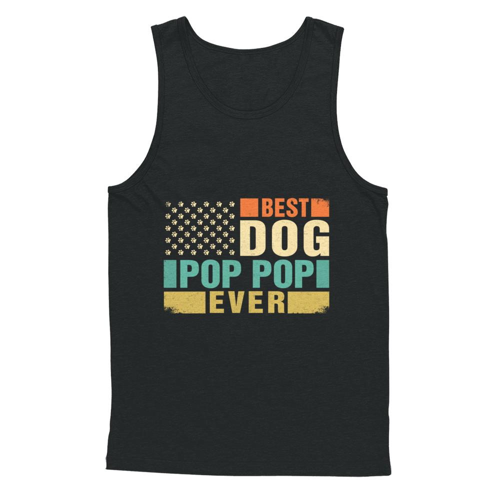 Vintage Retro BEST DOG POP POP EVER American Flag Fathers Day-T-Shirt & Hoodie-Unisex Tank-Black