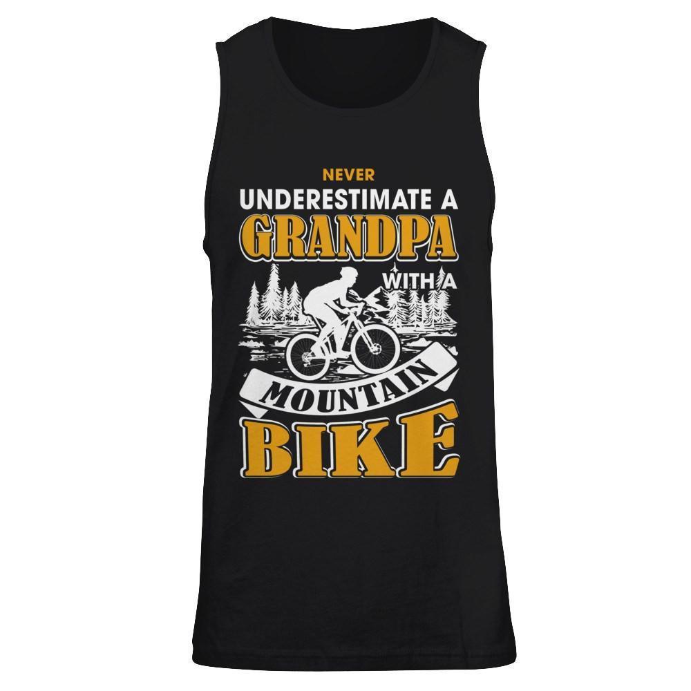 Never Underestimate A Grandpa With A Mountain Bike-T-Shirt & Hoodie-Unisex Tank-Black