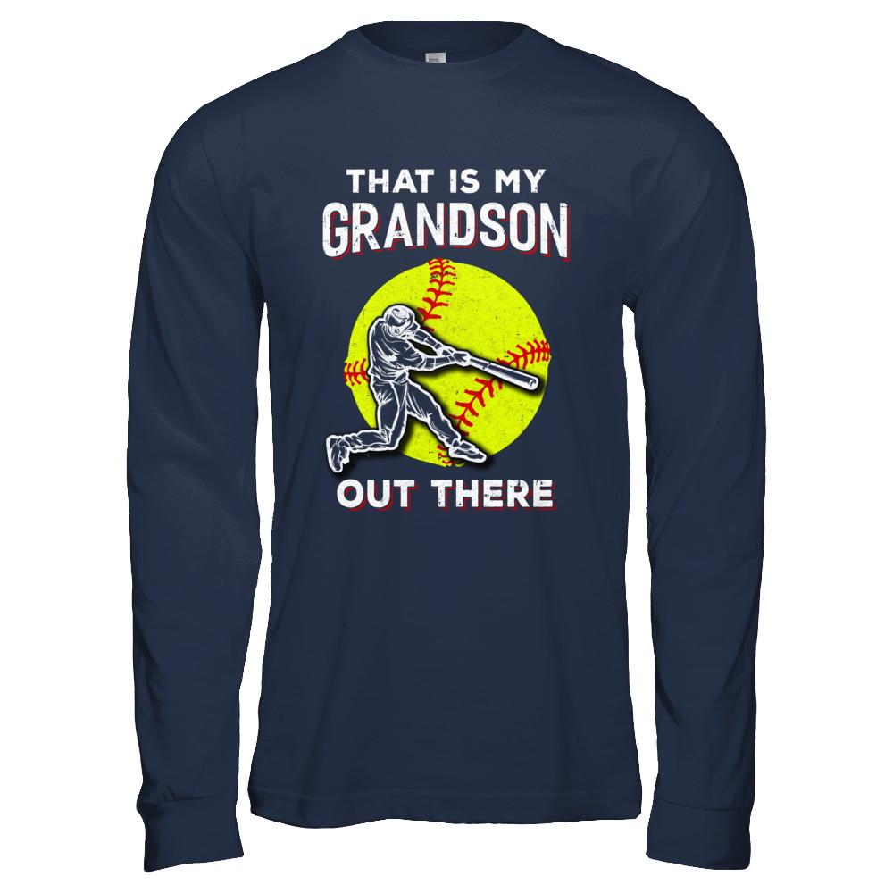 That's My Grandson Out There Softball Grandma Papa-T-Shirt & Hoodie-Long Sleeve T-Shirt-Navy