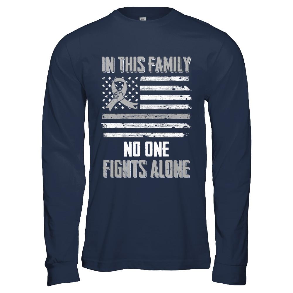 In This Family No One Fights Alone Brain Cancer-T-Shirt & Hoodie-Long Sleeve T-Shirt-Navy