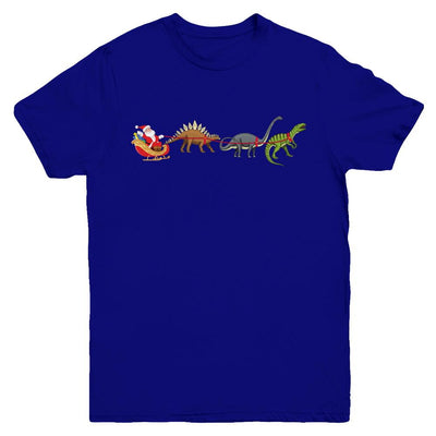 Xmas Cool Santa Sleigh Dinosaur Christmas Gift Youth-Youth Shirt-Youth T-Shirt-Navy