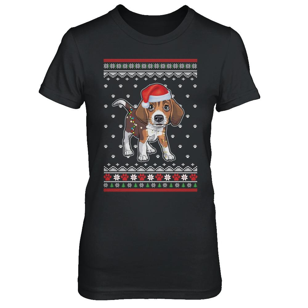 Beagle Christmas Ugly Sweater Lights Dog Xmas Gift-T-Shirt & Sweatshirt-Women's T-Shirt-Black