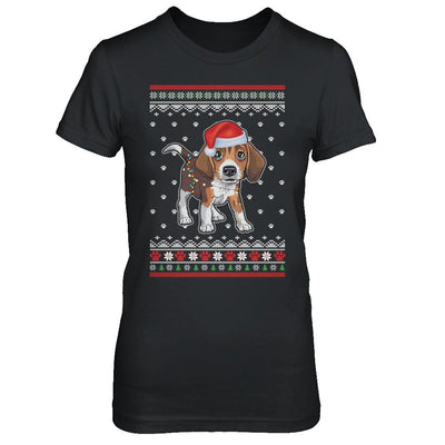 Beagle Christmas Ugly Sweater Lights Dog Xmas Gift-T-Shirt & Sweatshirt-Women's T-Shirt-Black
