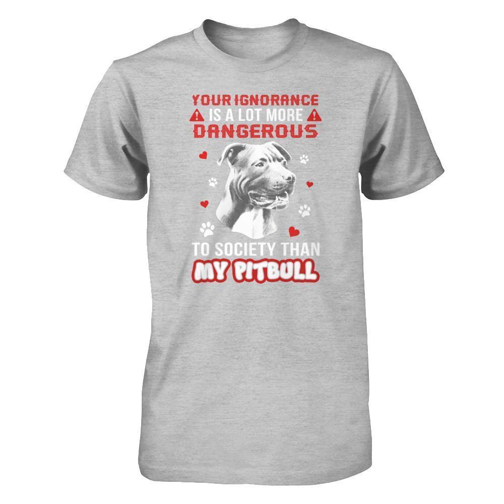 Your Ignorance Is A Lot More Dangerous Pitbull-T-Shirt & Tank Top-Premium T-Shirt-Heather Gray