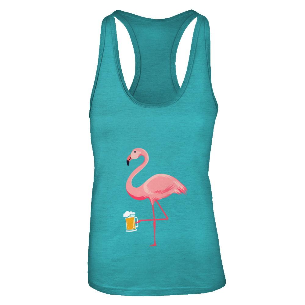 Beer Lover's Pink Flamingo Fun Party Beer-T-Shirt & Tank Top-Women's Ideal Racerback Tank-Tahiti Blue