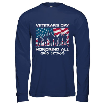 Vintage Patriotic Army Veterans Day Honoring All Who Reverd-T-Shirt & Hoodie-Long Sleeve T-Shirt-Navy