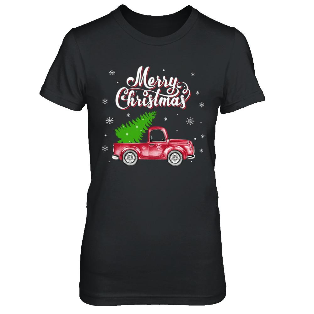 Snow Tree Truck Merry Christmas-T-Shirt & Sweatshirt-Women's T-Shirt-Black