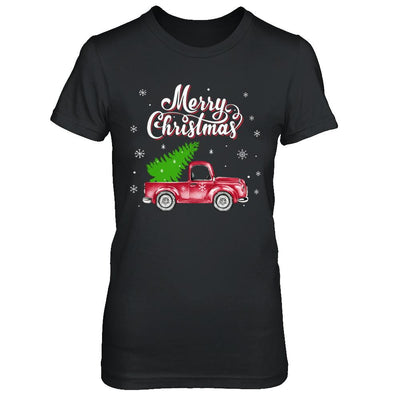Snow Tree Truck Merry Christmas-T-Shirt & Sweatshirt-Women's T-Shirt-Black