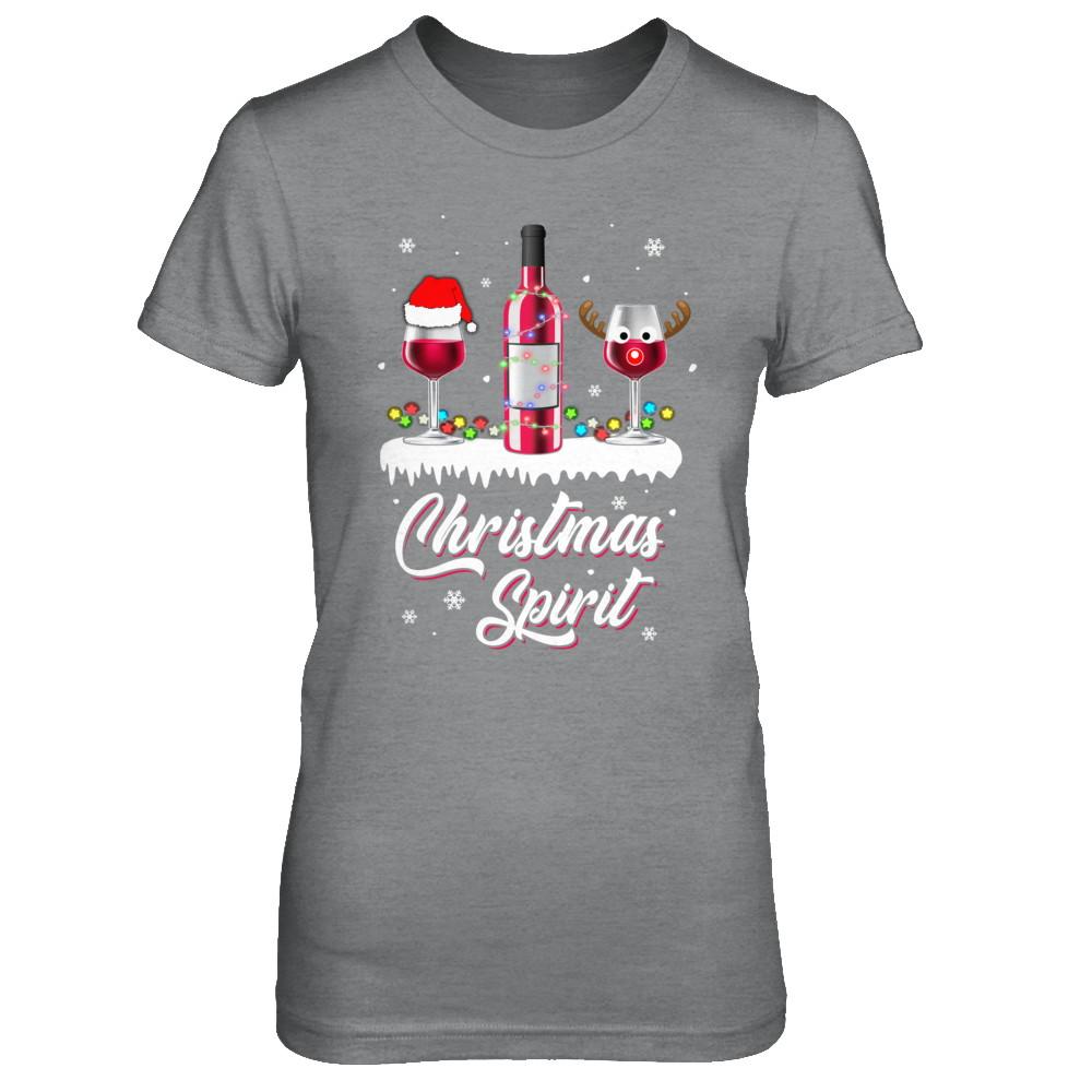 Christmas Spirits Santa Hat Wine Funny Christmas Gifts-T-Shirt & Sweatshirt-Women's T-Shirt-Sport Grey