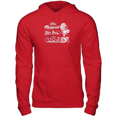 Mermaid In The Usa Flag-T-Shirt & Tank Top-Pullover Hoodie-Red