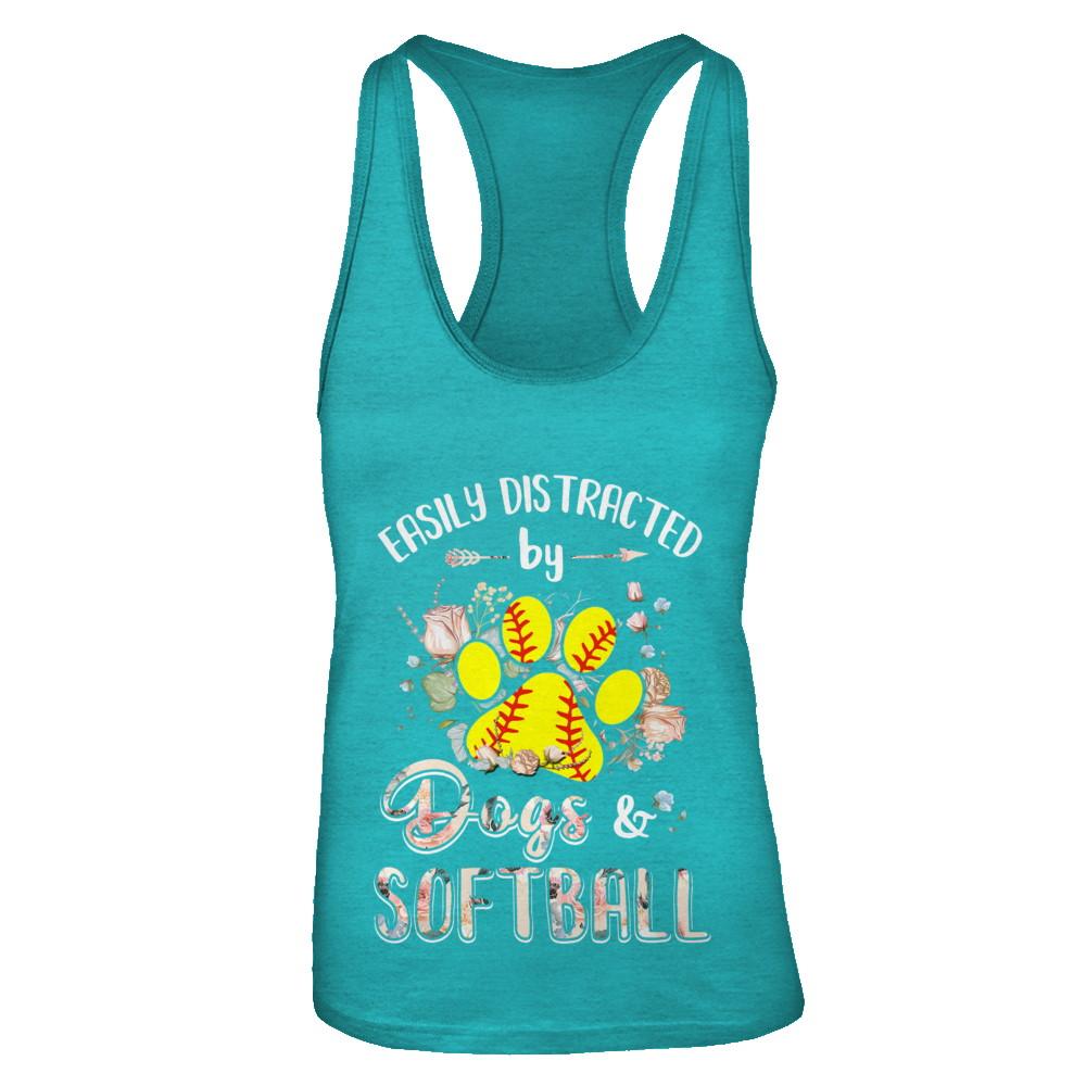 Easily Distracted By Dogs And Softball-T-Shirt & Tank Top-Women's Ideal Racerback Tank-Tahiti Blue