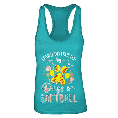 Easily Distracted By Dogs And Softball-T-Shirt & Tank Top-Women's Ideal Racerback Tank-Tahiti Blue