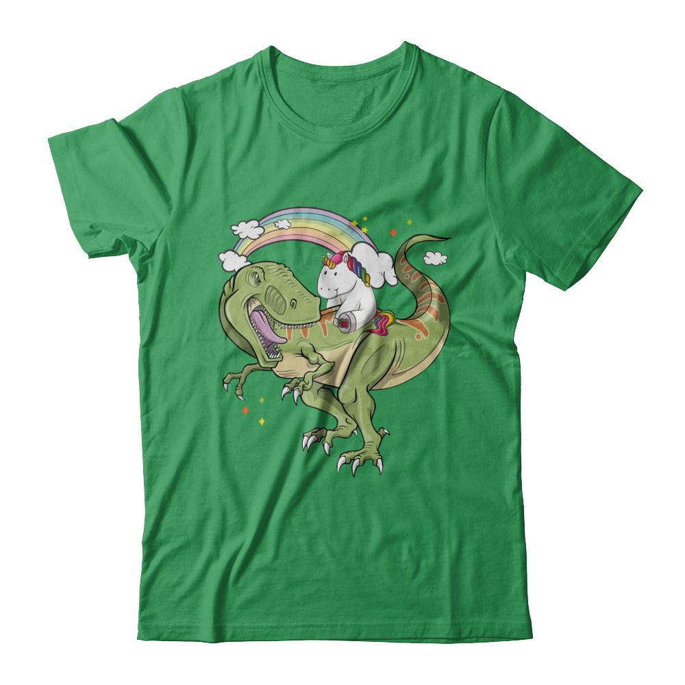 Unicorn Riding Dinosaur T Rex Unicorns Rainbow Gifts-T-Shirt & Hoodie-Premium T-Shirt-Kelly Green