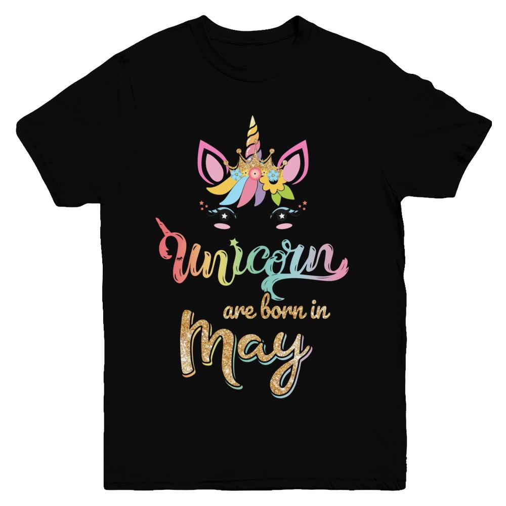 Cute Unicorns Are Born In May Birthday Gift Youth-Youth Shirt-Youth T-Shirt-Black