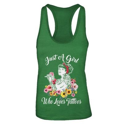 Just A Girl Who Loves Tattoos-T-Shirt & Tank Top-Women's Ideal Racerback Tank-Kelly Green
