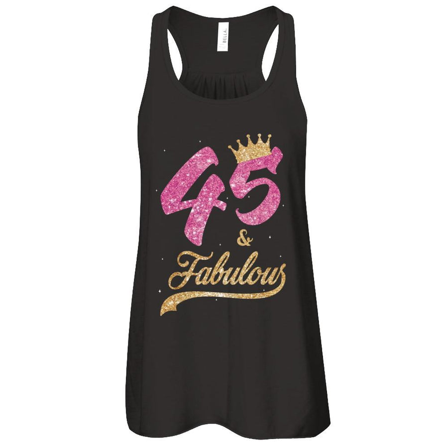 45 And Fabulous 1976 45th Birthday Gift-T-Shirt & Tank Top-Women's Flowy Racerback Tank-Black