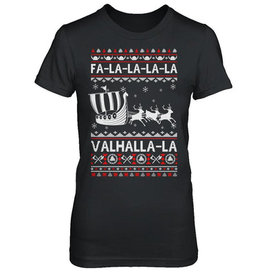Fa La La Valhalla Viking Ship Ugly Christmas Sweater-T-Shirt & Sweatshirt-Women's T-Shirt-Black