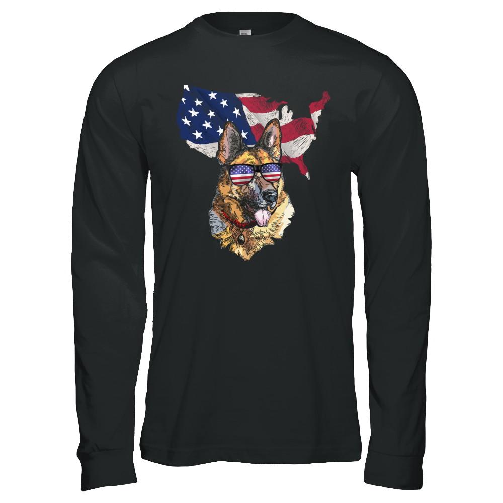 Funny Patriot German Shepherd Dog 4Th Of July American Flag-T-Shirt & Hoodie-Long Sleeve T-Shirt-Black