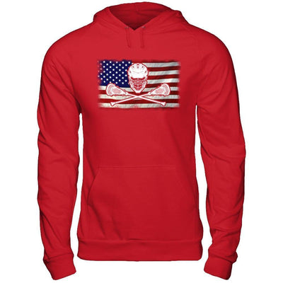 Lacrosse Helmet Crossed America Flag-T-Shirt & Hoodie-Pullover Hoodie-Red