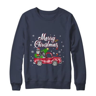Schnauzer Retriever Rides Red Truck Christmas Pajama-T-Shirt & Sweatshirt-Crewneck Sweatshirt-Navy