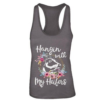 Hanging With My Heifers Flower Funny Cow Farmer-T-Shirt & Tank Top-Women's Ideal Racerback Tank-Dark Grey