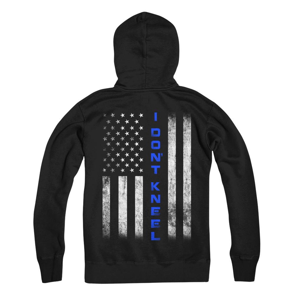 I Don't Kneel Thin Blue Line Flag Patriotic Police-T-Shirt & Hoodie-Pullover Hoodie-Black