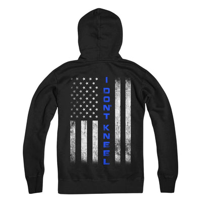 I Don't Kneel Thin Blue Line Flag Patriotic Police-T-Shirt & Hoodie-Pullover Hoodie-Black