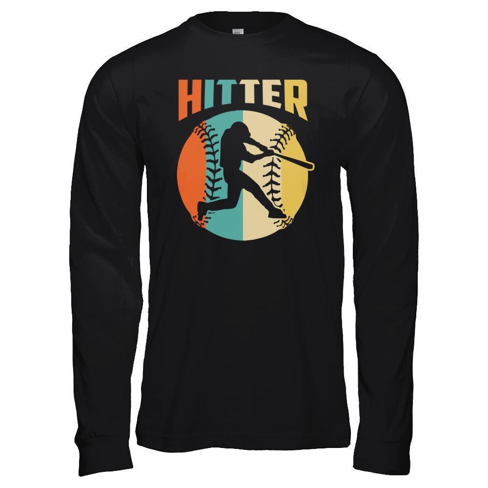 Classic Vintage Retro Style Hitter Baseball-T-Shirt & Hoodie-Long Sleeve T-Shirt-Black