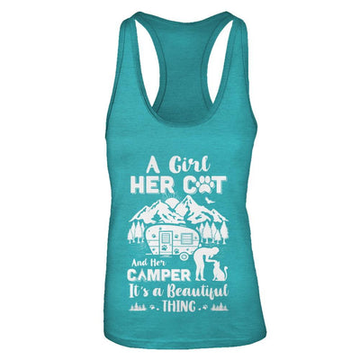 A Girl Her Cat And Her Camper It's A Beautiful Thing Camping-T-Shirt & Tank Top-Women's Ideal Racerback Tank-Tahiti Blue